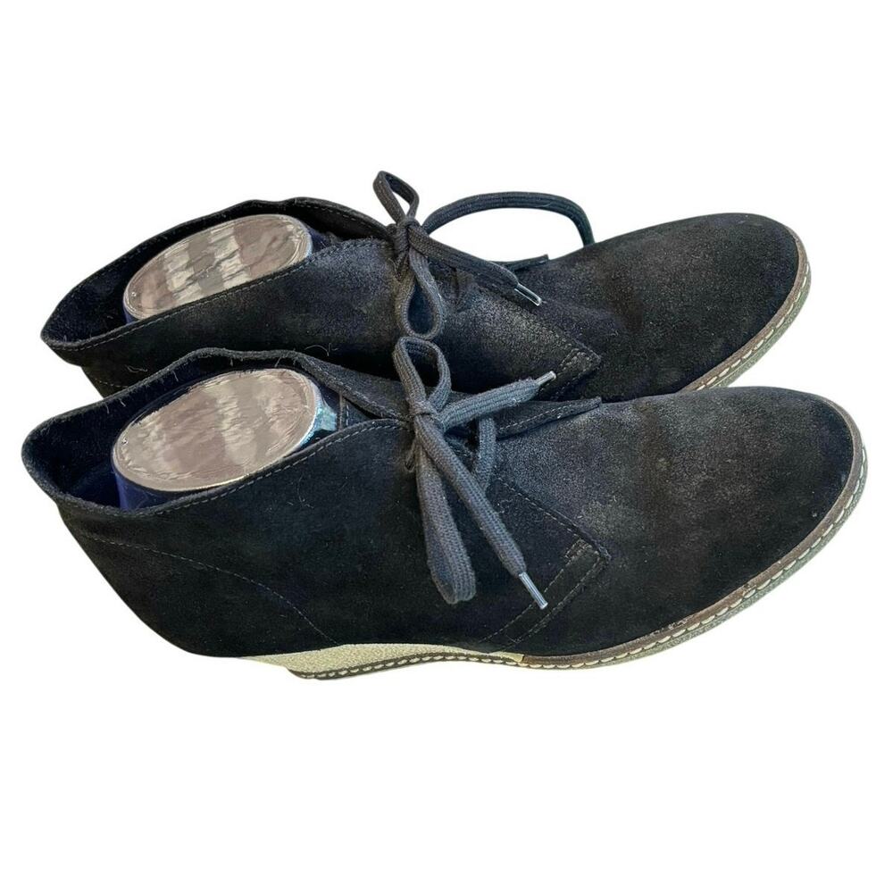 JCrew McAllister Dessert black suede leather wedge heels ankle boots shoes sz10